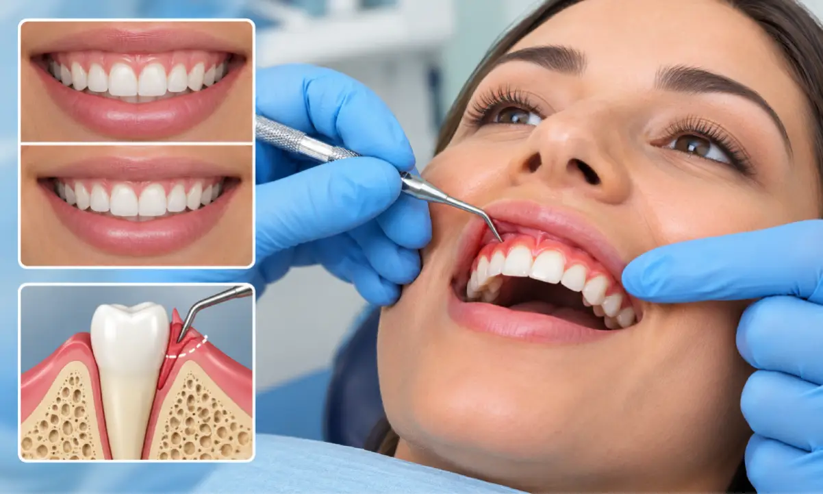 Crown lengthening in Mount Pleasant, SC procedure showing gum contouring around the teeth